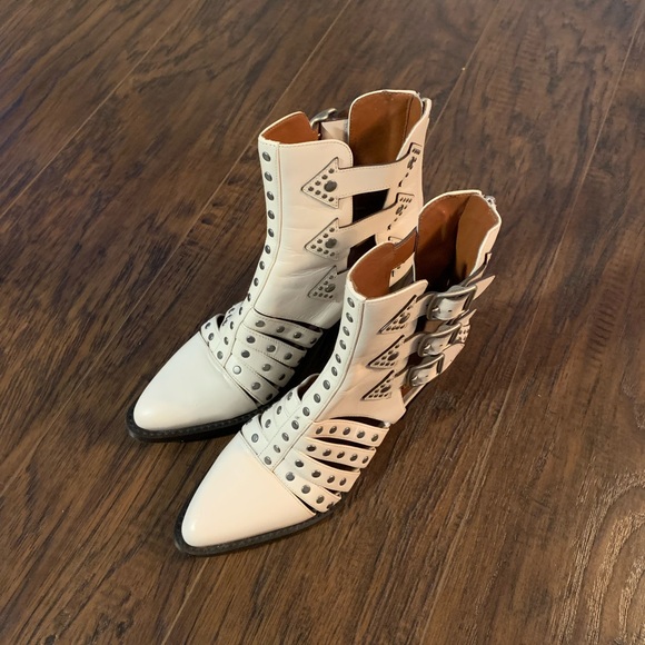 Cream Coach Leather Studded Boots - Picture 3 of 9